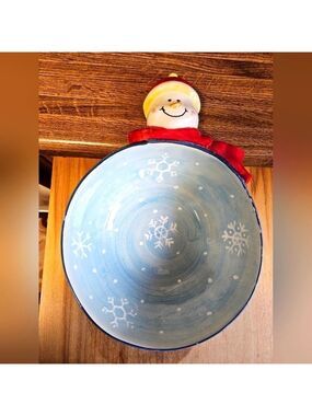 Maxcera "Winter Blues" Snowman Ceramic Holiday Bowl